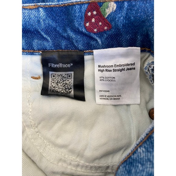 Reformation Mushroom Embroidered High Rise Straight Jeans Size 23 - Picture 10 of 11